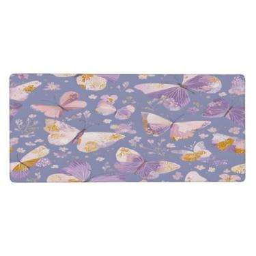 Imagem de Tapete de mouse grande borboleta roxa à prova d'água para computador estendido tapete protetor de mesa antiderrapante base de borracha para escritório, computador, teclado, laptop e mesa de casa