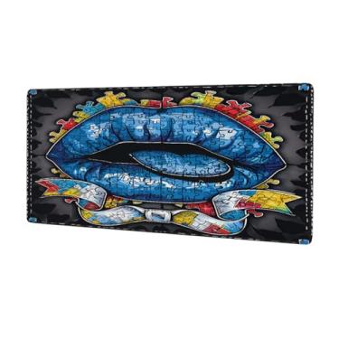 Imagem de Mouse pad abstrato azul lábios grandes à prova d'água protetor de mesa estendido para computador tapete de borracha antiderrapante para escritório, computador, teclado, laptop e mesa de casa, mouse