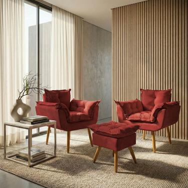 Imagem de Kit 2 Poltronas Decorativa e Puff Para Sala Recepção Manicure Consultório Quarto Alice Tecido Suede