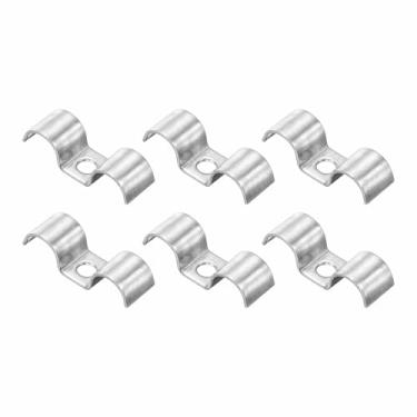 Imagem de HARFINGTON 6 peças de grampo de linha dupla de aço inoxidável 12 mm / 1/5.1 cm Clipes de linhas de combustível em forma de M para instalação de cabos de combustível de freio, tubos de tubulação de fio