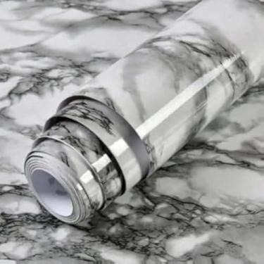 Imagem de Papel de parede decorativo cinza imitando marmore, para ambientes elegantes, duravel