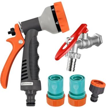 Imagem de Esguicho Hidropistola 6 Jatos + Engate Rápido 3/4" e 5/8" + Bico Torneira + Torneira 1/2" Metal Com Porta Cadeado