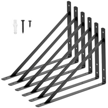 Imagem de HOME MASTER HARDWARE Suportes de prateleira resistentes pretos de 50,8 cm x 33 cm, pacote com 6, suportes em L de metal com parafusos - suportes de ângulo de 90 graus para prateleiras, prateleiras