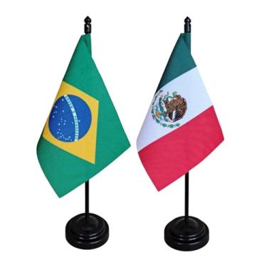 Imagem de Kit Bandeira de Mesa Brasil e México, 26cm Altura, 18x11cm, Multicolorido, Oxford, Base Plástica, para Escritório, Eventos, Decoração