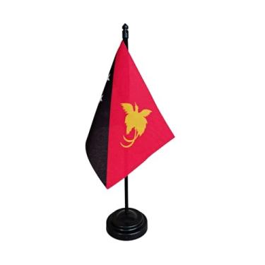 Imagem de Bandeira de Mesa Papua-Nova Guiné, 26cm Altura Total, Face Única, Tecido Oxford, Base Plástica, Multicolorido, 18x11cm, para Escritório, Eventos e Decoração