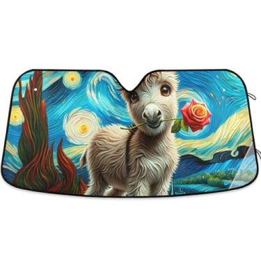 Imagem de Guarda-sol personalizado noite estrelada bonito carro burro para para-brisa dobrável universal janela carro para-brisa frontal floral animal S, 134,6 cm x 59,7 cm