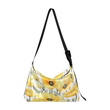 Imagem de Bolsa masculina de couro floral e floral, bolsa transversal grande, bolsa de ombro com zíper, Linda flor de papoulas amarelas - 2, One Size