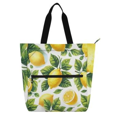 Imagem de GAIGEO Bolsa de trabalho feminina vibrante limão amarelo aquarela lona praia escola bolsa professores bolsa com compartimentos