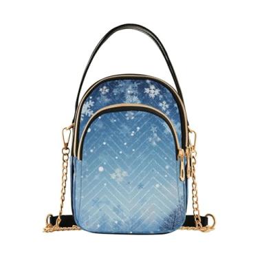 Imagem de Bolsa tiracolo moderna com alça removível para árvores no outono com alça removível, Blue Snowflakes Over a Snowy Space-1, One Size