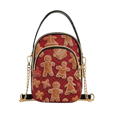 Imagem de Bolsa de ombro feminina preta com luzes de Natal, bolsa tiracolo pequena, bolsas transversais elegantes para viagens, Biscoitos de gengibre em vermelho-2, One Size