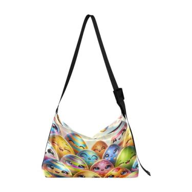 Imagem de Bolsa Hobo Dia de São Patrício em aquarela com zíper, bolsa tiracolo de couro masculina, bolsa de couro grande transversal, Ovos de Páscoa fofos de desenho animado, One Size