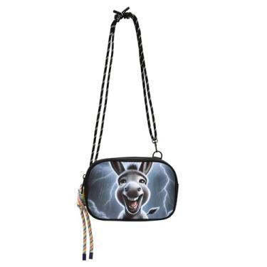 Imagem de TSENQUE Bolsas pequenas transversais femininas bolsa carteira para celular mini cinza engraçada impressão de burro bolsas de ombro