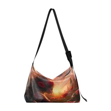 Imagem de Bolsa tiracolo de couro grande com estrelas no céu com árvore, bolsa masculina de couro, bolsa transversal com alça grossa, Roses in a Field at Sunset-3, One Size