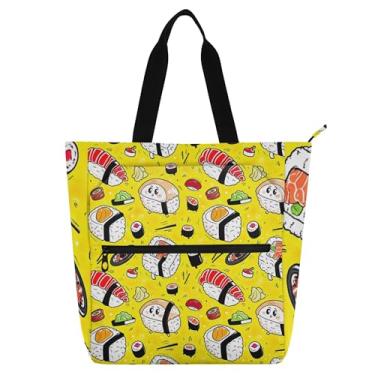 Imagem de GAIGEO Linda sacola amarela de desenho animado sushi para mulheres, trabalho, lona, escola, bolsa para professores, amantes de livros