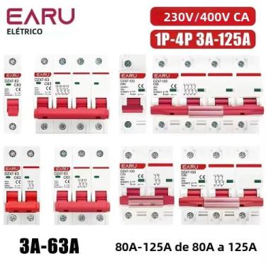Imagem de Disjuntor Mini DZ47 1P 2P 3P 4P 3A-125A AC 230V 400V Tipo C Protetor D