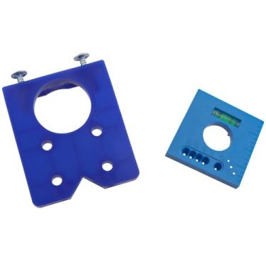 Imagem de KKUANG Kit de ferramentas de instalação de perfuração de dobradiça de carpinteiro de plástico azul com fita métrica portátil localizador de orifício de dobradiça