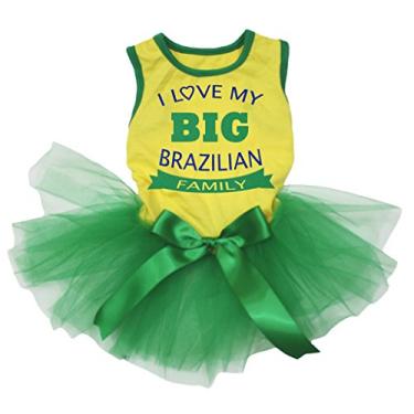 Imagem de Petitebella Vestido para cachorro I Love My Big Brazilian Family (amarelo/verde, GG)