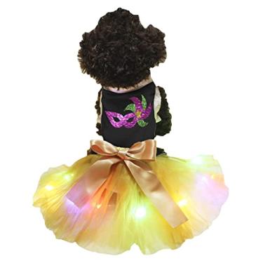 Imagem de Petitebella Máscara de olho de carnaval vestido para cachorro (preto/dourado LED, GGG)