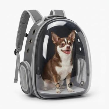 Imagem de Mochila Transporte Pet | Astronauta Acrílico Transparente para Gatos Cães Pequenos | Bolsa Costas Visão Panorâmica Respirável | Passeio Viagem Cápsula Espacial | Tapete Macio Seguro | Cinza