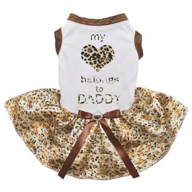 Imagem de Petitebella Vestido My Heart Belongs to Daddy Puppy Dog (Branco/Leopardo Dourado, Grande)