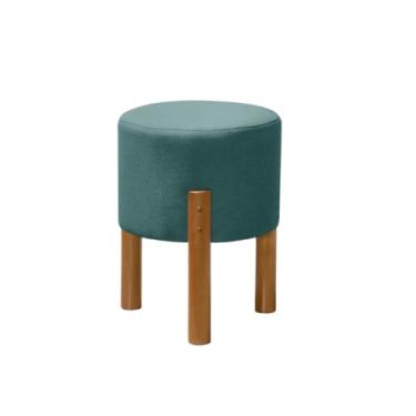 Imagem de Puff Decorativo Redondo com Pés em Madeira Maciça – Puff Multiuso para Sala e Quarto, Design Moderno, até 120kg(Verde)