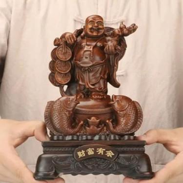 Imagem de FENNYYAR Estátua de Buda Escultura Estilo Chinês Ornamento Artesanal, 23 cm 23 cm, Decoração de Sala de Estar Doméstica