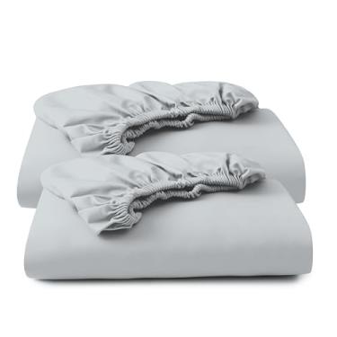 Imagem de Pacote com 2 lençóis 100% algodão egípcio, tamanho casal, 600 fios, lençol de baixo de cetim com bolso profundo de 20,3 a 40,6 cm, macio, respirável, confortável e de qualidade hoteleira (completo