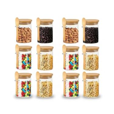 Imagem de Pote Hermético Vidro Borossilicato 250ml com Tampa e Colher de Bambu Vedação Silicone (12 Unidades)