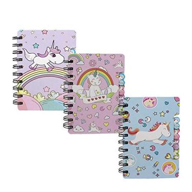 Imagem de Mini caderno espiral para crianças e meninas, papel pautado, 3 desenhos de unicórnios fofos, 14 cm x 8,6 cm