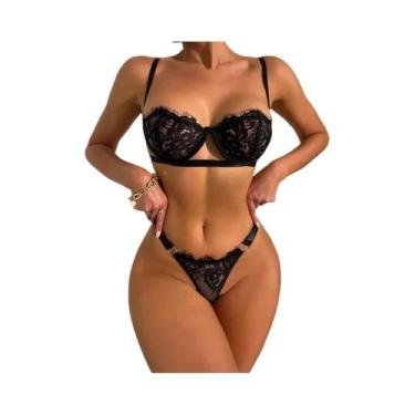 Imagem de Conjunto De Lingerie Sexy Com Sutiã Transparente De Renda E Calcinha, 
