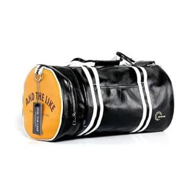 Imagem de DFAMIN Bolsa de ginástica esportiva para mulheres e homens, bolsa de ombro com bolso de armazenamento de sapatos, bolsa de viagem de couro à prova d'água para uso diário, Preto, amarelo, One Size