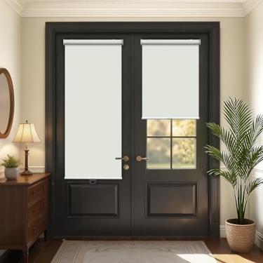Imagem de LazBlinds Persianas de rolo sem fio para portas francesas, persianas francesas sem furadeira para privacidade, persianas blecaute para porta de vidro lateral da porta da frente, 61 cm L x 182 cm A
