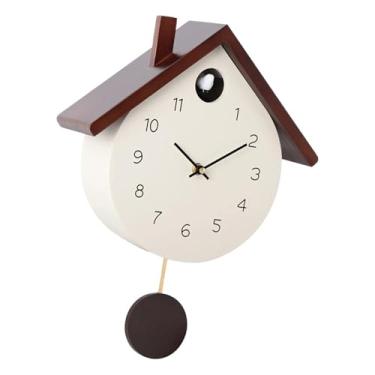 Imagem de Generic Relógio de parede de madeira com carrilhão, pêndulo e volume ajustável, com numerais arábicos, ideal para quarto de bebê, escritório e sala de jantar, Bege