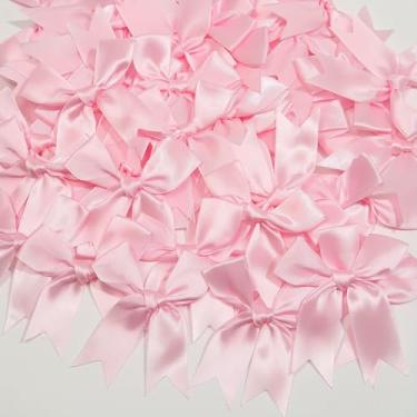 Imagem de 50 peças de laços de fita de cetim vermelha de 8,4 cm com laço torcido - laços pré-amarrados para artesanato de festa de Natal, sacos de presente, casamento, aniversário, chá de rosa