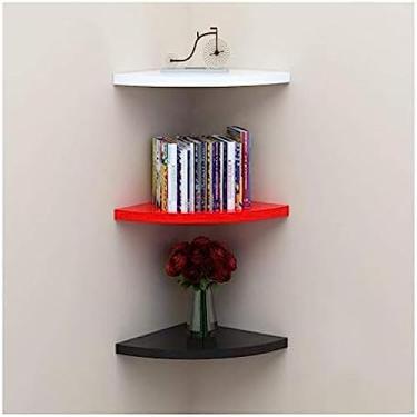 Imagem de Prateleira De Canto Prateleira De Madeira Montada Na Parede Conjunto De 3 Kits Organizador De Armazenamento Rack Sala De Estar Quarto Decoração Pendurado,Branco,28cm,Constructive23