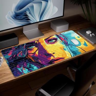 Imagem de Tapete de mesa de couro feminino, mouse pad de arte colorida grande teclado de computador para jogos mousepad à prova d'água protetor e capa de mesa, tapete de mouse decorativo de couro PU para laptop