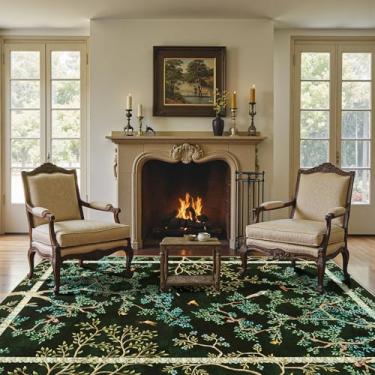 Imagem de jinchan Tapetes botânicos para sala de estar, 12 x 18 cm, verde musgo, lavável, antiderrapante, macio, natureza, plantas modernas, tapete infantil, vintage, ultrafino, de pelo baixo, para quarto, sala