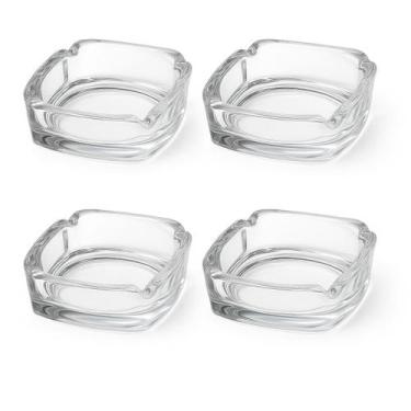 Imagem de Kit 4 Cinzeiro de Vidro Clássico Quadrado com 4 Apoios 8,5 cm - Lua Mí