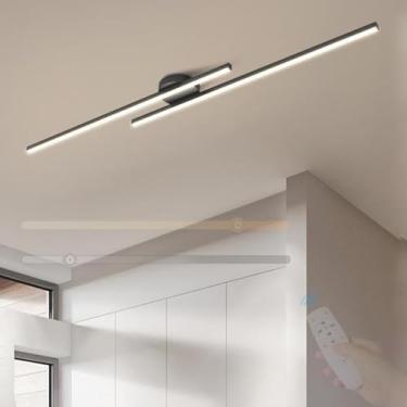 Imagem de GZZBMY Lâmpada de teto LED com controle remoto regulável moderna lâmpada de teto longa minimalista metal iluminação de teto para cozinha sala de estar quarto sala de jantar 3000K-6500K (preto, 60 cm)