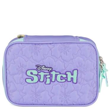 Imagem de Luxcel Estojo Escolar Box 100 Canetas Metalassê Logo Stitch, Lilás, Poliéster Peluciado, 21x15x6cm,