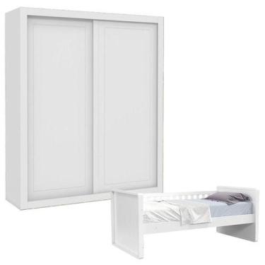 Imagem de Cama Babá e Guarda Roupa Infantil 2 Portas Tutto New Branco Acetinado 