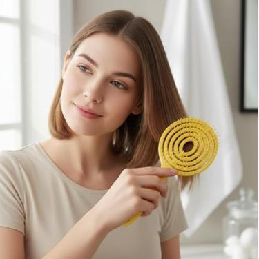 Imagem de Candy Color Pente de cabelo oco feminino em forma de pirulito, pente de volume fofo, design macaron (amarelo)