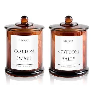 Imagem de Pacote com 2 organizadores de banheiro de vidro Qtip com tampas, organizador de vaidade de 473 ml para cotonetes de algodão, bolas, almofadas, palhetas de fio dental, potes de armazenamento de