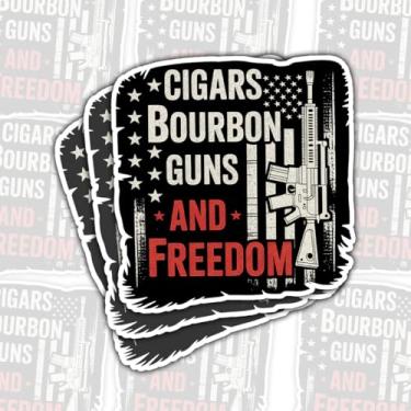 Imagem de Adesivo de 3 peças de charutos Bourbon Armas e Liberdade Patriótico Bandeira dos EUA Rifle Design de Rifle Antigo Vintage Militar Tático Decalque Vinil Impermeável para Laptop Garrafa de Água Carro