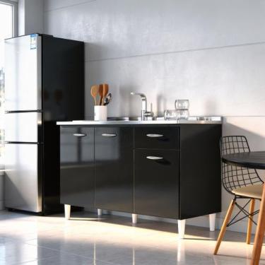 Imagem de Balcão para Pia A435 120cm com 3 Portas 1 Gaveta Poquema, Preto