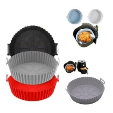 Imagem de Kit 3 Formas de Silicone para Air Fryer | Cesto Silicone Antiaderente para Fritadeira Elétrica | Acessório Reutilizável Resistente até 230°C(Redondo,3)
