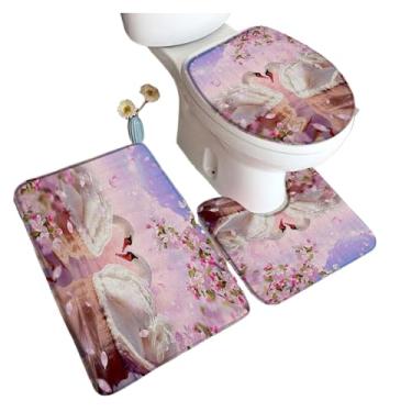 Imagem de Conjunto de tapete de banho rosa vermelha flor preta para casa tapete decoração de banheiro tapetes de banheiro capa de banheiro (50 x 80 cm, estilo s)