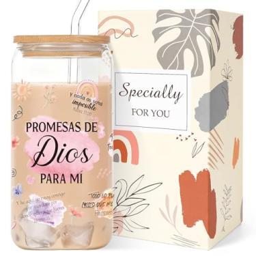 Imagem de Presentes cristãos da Bíblia espanhola para mulheres - Copo de vidro com canudo e tampa, versículo bíblico espanhol presente religioso para mulheres professora irmã melhor amiga colegas de trabalho
