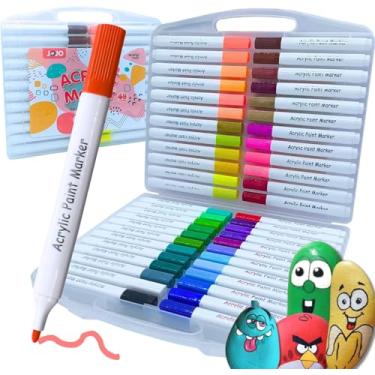Imagem de Conjunto de Marcadores de Tinta Acrílica Tringular, Canetinhas Acrílica para Artesanato, Caneta Acrilica Para Pintura em Pedras, Madeira, Tela, Vidro e Cerâmica Para Crianças e Adultos (48 cores)