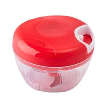 Imagem de Triturador e Processador Manual de Alimentos 500ml com 3 Lâminas Aço Inox, Corpo em Acrílico - Tritura Mistura Verduras, Legumes, Cebola, Alho, Ervas e Frutas – Prático e Fácil de Limpar (VERMELHO)